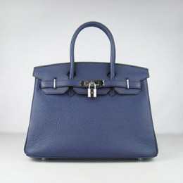Hermes Birkin 30Cm Togo Leather Handbags Dark Blue Silver
